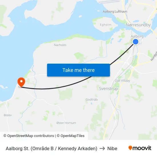 Aalborg St. (Område B / Kennedy Arkaden) to Nibe map