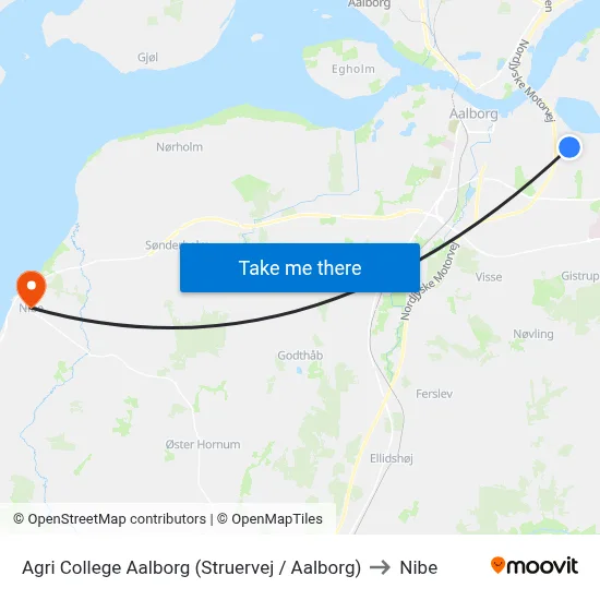 Agri College Aalborg (Struervej / Aalborg) to Nibe map