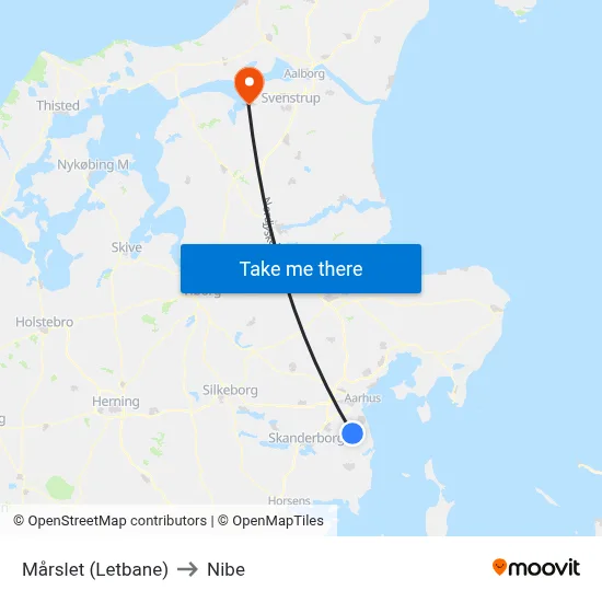 Mårslet (Letbane) to Nibe map