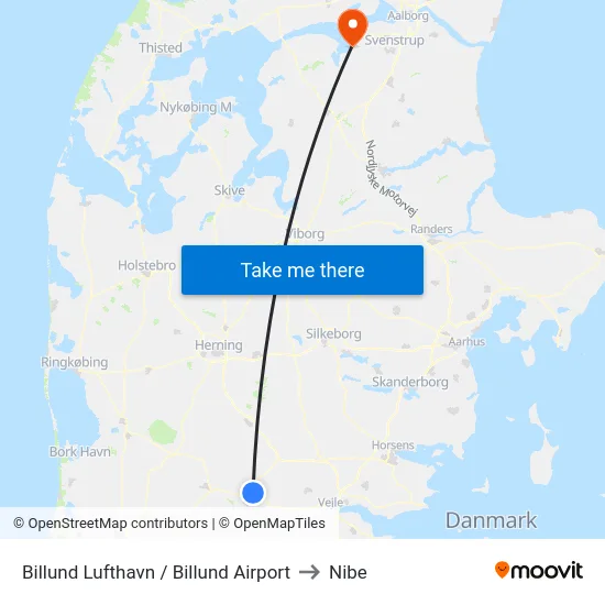 Billund Lufthavn / Billund Airport to Nibe map