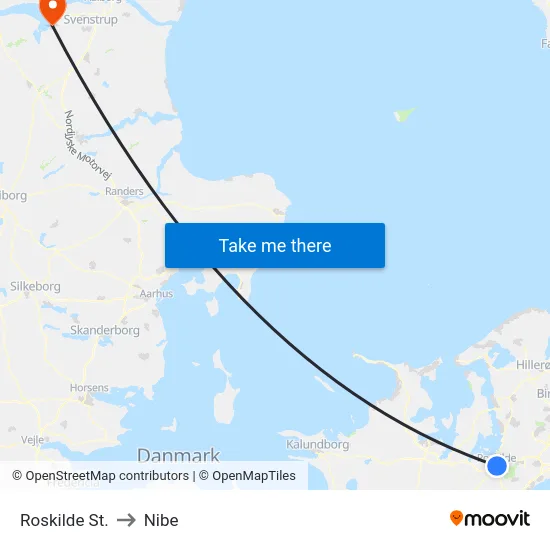 Roskilde St. to Nibe map