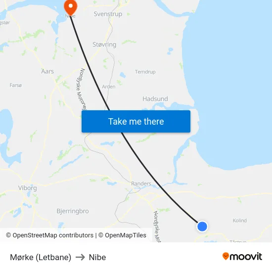 Mørke (Letbane) to Nibe map