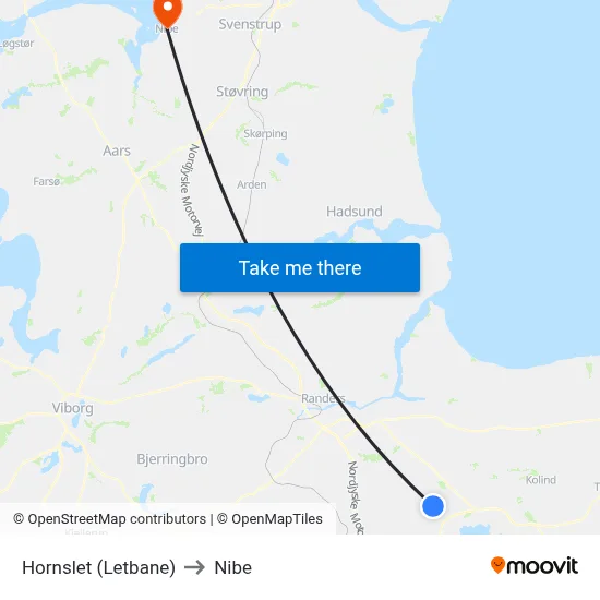 Hornslet (Letbane) to Nibe map