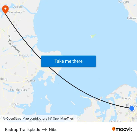 Bistrup Trafikplads to Nibe map