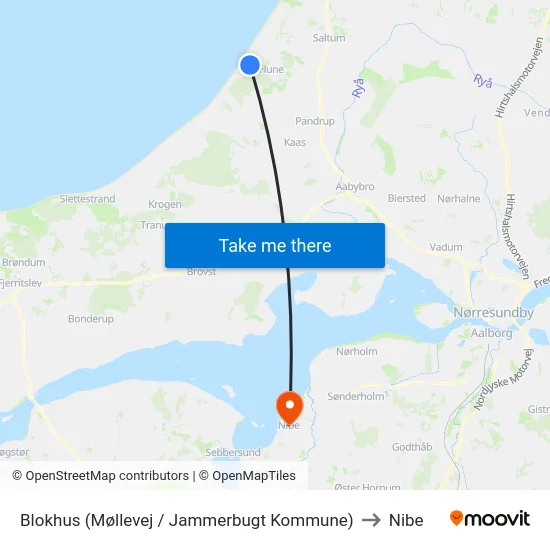 Blokhus (Møllevej / Jammerbugt Kommune) to Nibe map