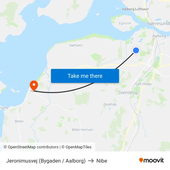 Jeronimusvej (Bygaden / Aalborg) to Nibe map