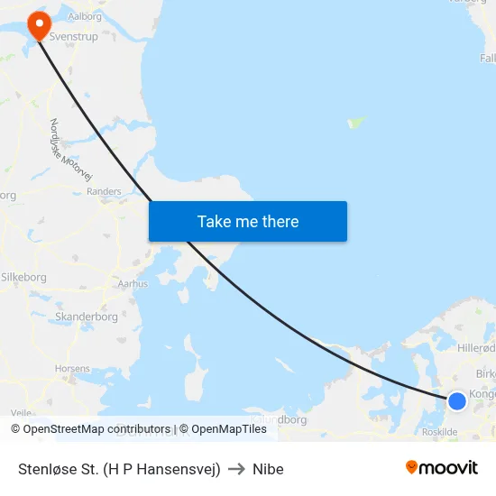 Stenløse St. (H P Hansensvej) to Nibe map