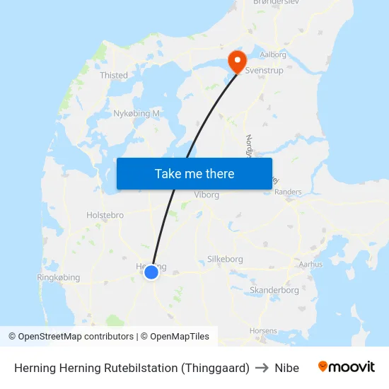 Herning Herning Rutebilstation (Thinggaard) to Nibe map