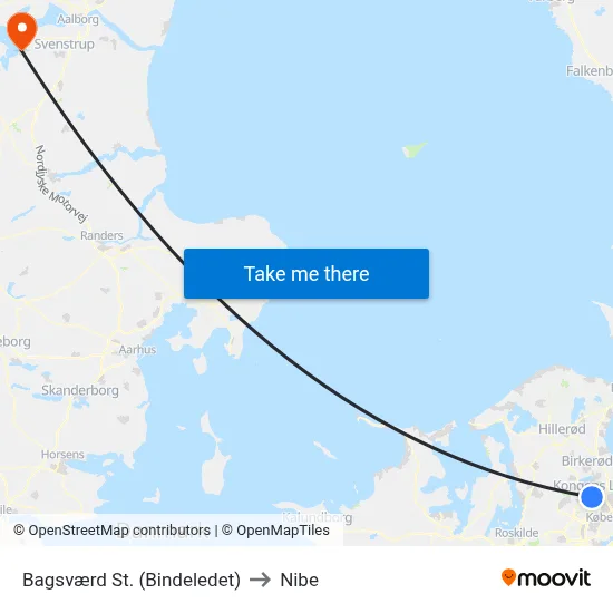 Bagsværd St. (Bindeledet) to Nibe map