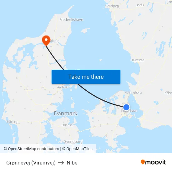 Grønnevej (Virumvej) to Nibe map