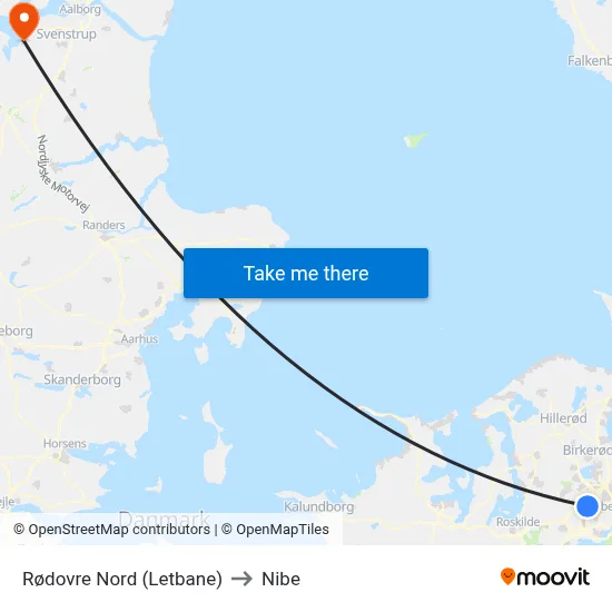 Rødovre Nord (Letbane) to Nibe map