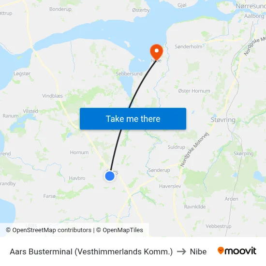 Aars Busterminal (Vesthimmerlands Komm.) to Nibe map