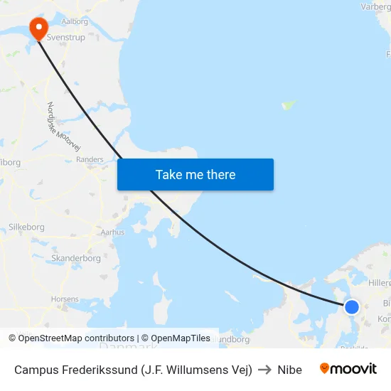Campus Frederikssund (J.F. Willumsens Vej) to Nibe map