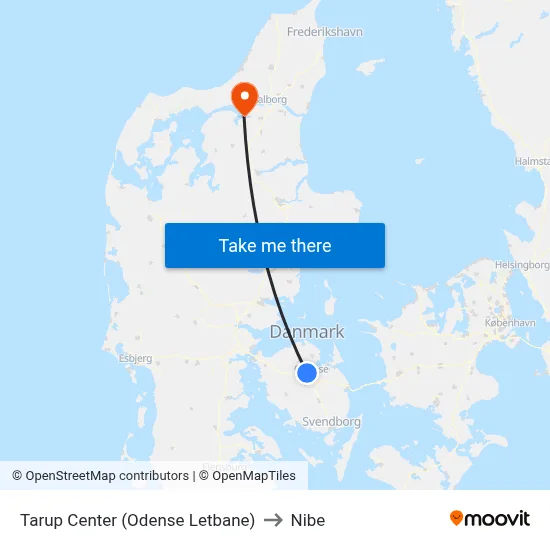 Tarup Center (Odense Letbane) to Nibe map