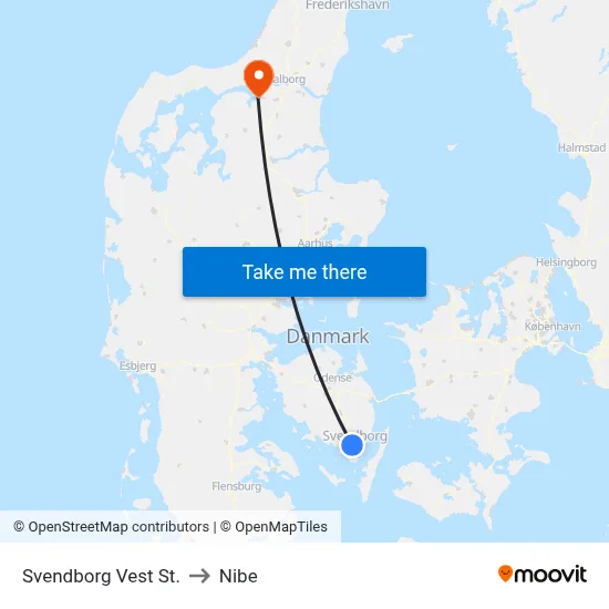 Svendborg Vest St. to Nibe map