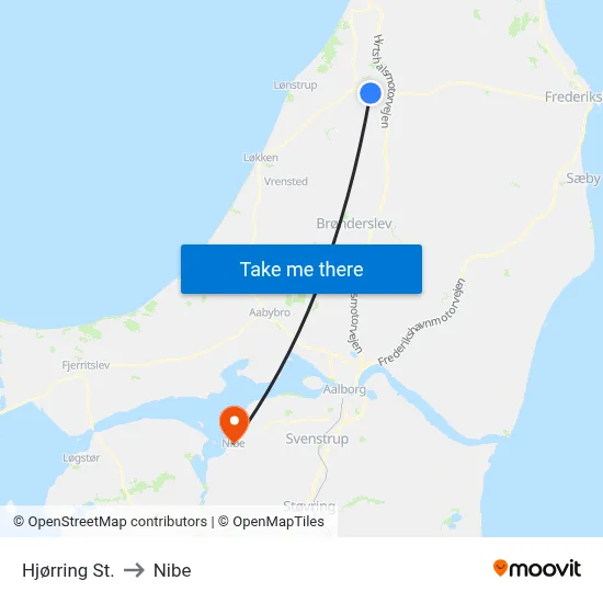 Hjørring St. to Nibe map