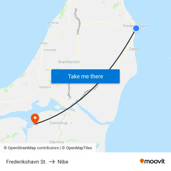 Frederikshavn St. to Nibe map