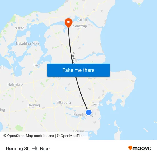 Hørning St. to Nibe map