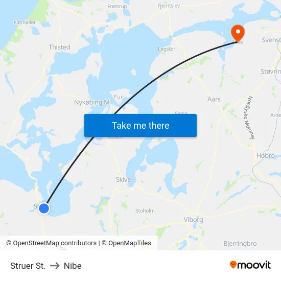 Struer St. to Nibe map