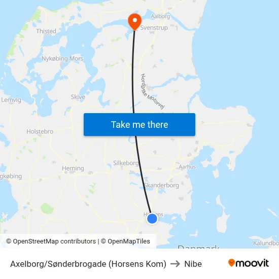 Axelborg/Sønderbrogade (Horsens Kom) to Nibe map