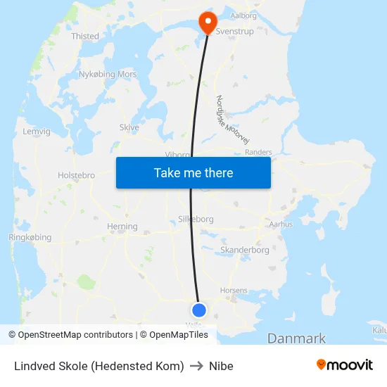 Lindved Skole (Hedensted Kom) to Nibe map