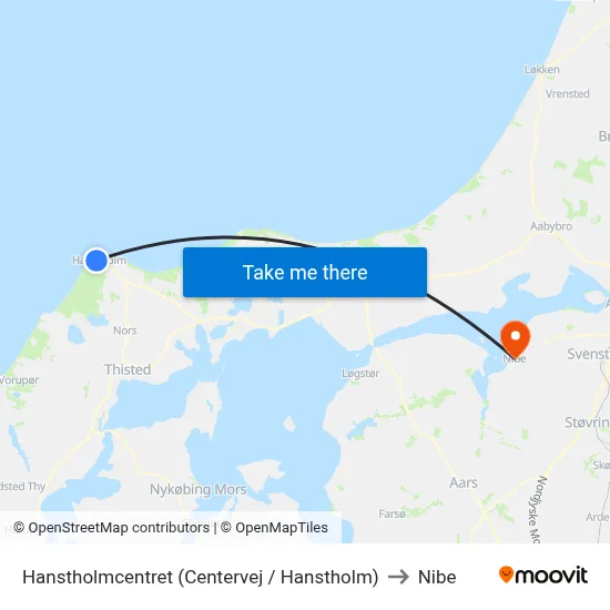 Hanstholmcentret (Centervej / Hanstholm) to Nibe map