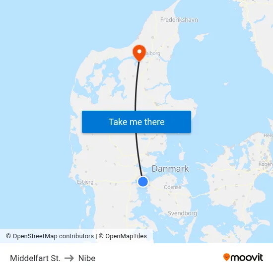 Middelfart St. to Nibe map