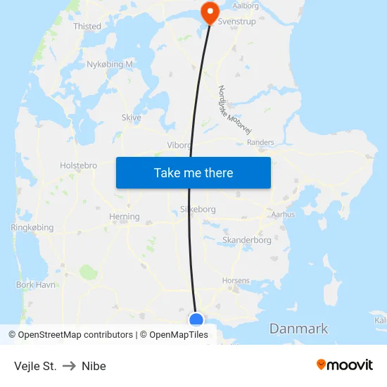 Vejle St. to Nibe map