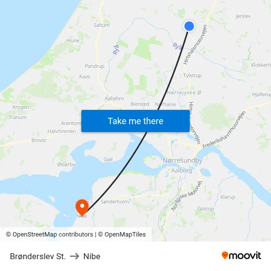 Brønderslev St. to Nibe map