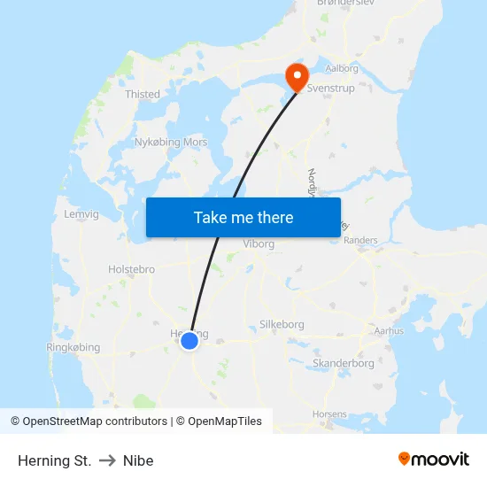 Herning St. to Nibe map