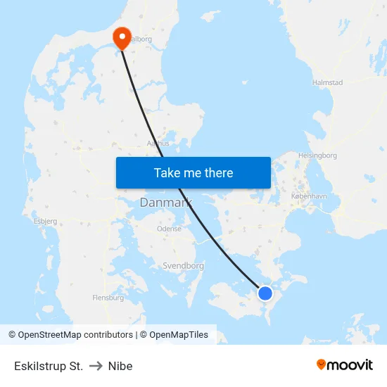 Eskilstrup St. to Nibe map