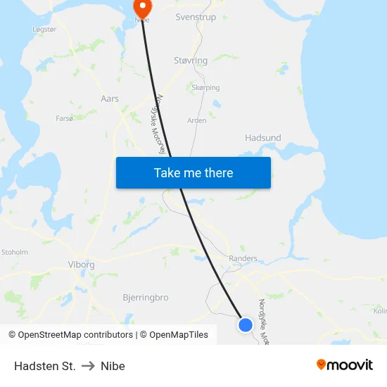 Hadsten St. to Nibe map