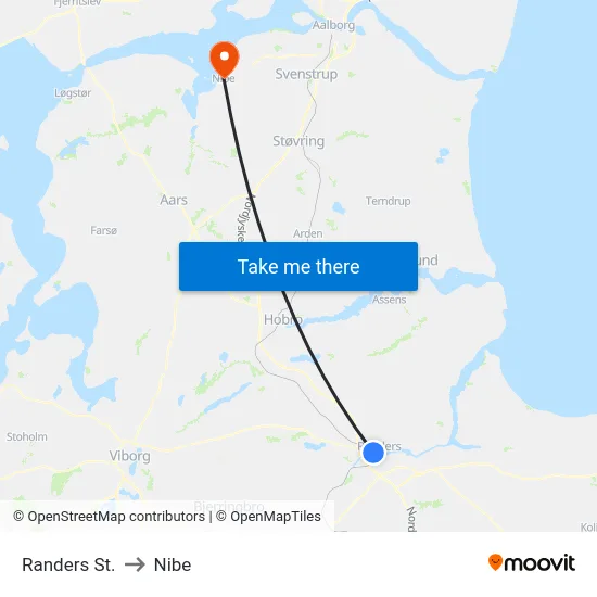 Randers St. to Nibe map
