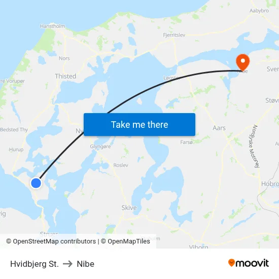 Hvidbjerg St. to Nibe map