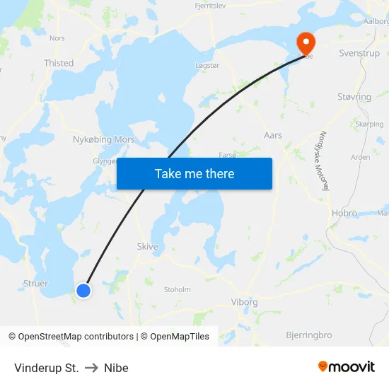 Vinderup St. to Nibe map