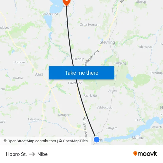 Hobro St. to Nibe map