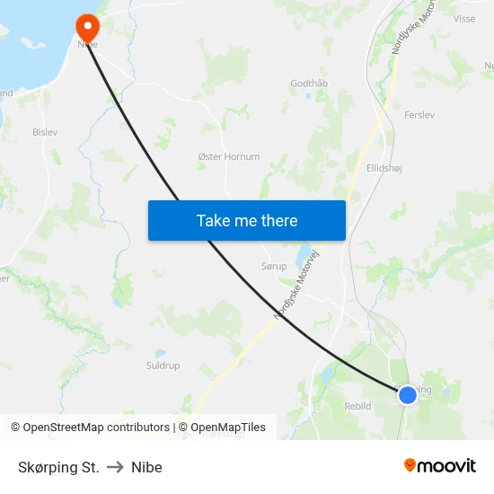Skørping St. to Nibe map