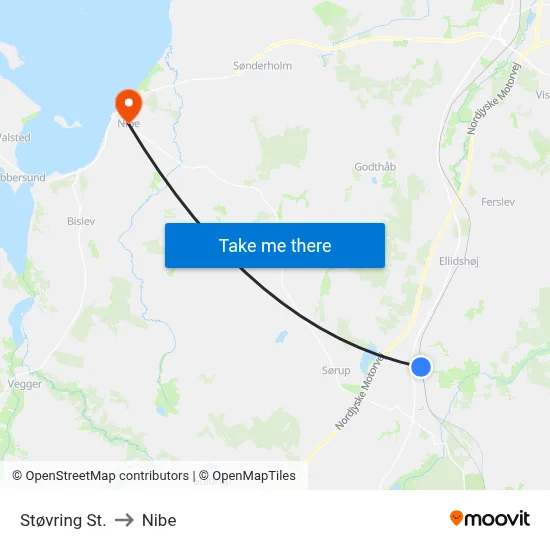 Støvring St. to Nibe map