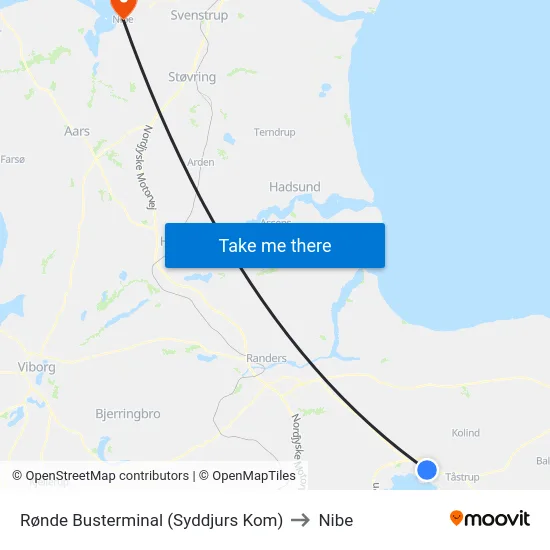 Rønde Busterminal (Syddjurs Kom) to Nibe map