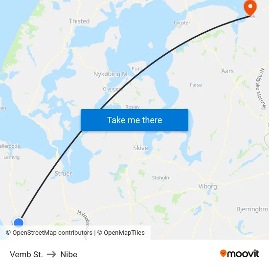 Vemb St. to Nibe map