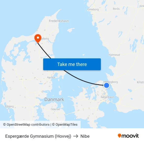 Espergærde Gymnasium (Hovvej) to Nibe map