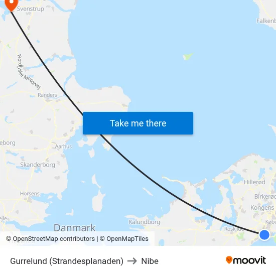 Gurrelund (Strandesplanaden) to Nibe map