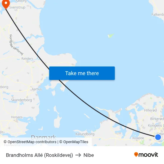 Brandholms Allé (Roskildevej) to Nibe map