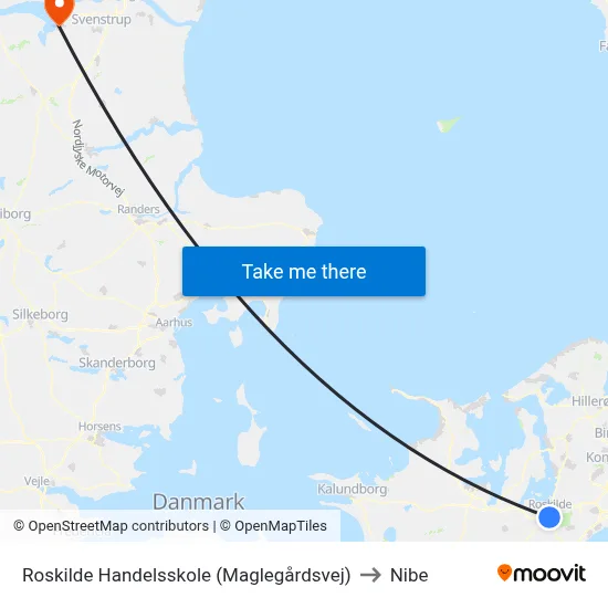 Roskilde Handelsskole (Maglegårdsvej) to Nibe map