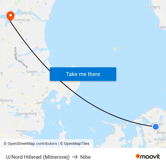 U/Nord Hillerød (Milnersvej) to Nibe map