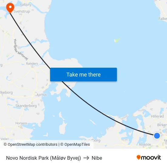 Novo Nordisk Park (Måløv Byvej) to Nibe map