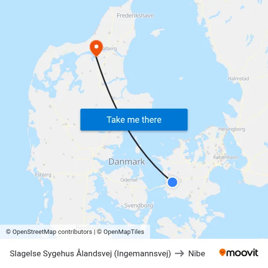 Slagelse Sygehus Ålandsvej (Ingemannsvej) to Nibe map