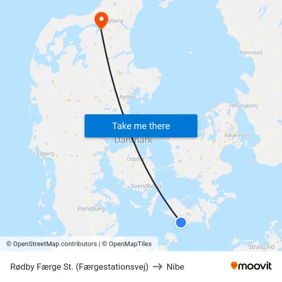Rødby Færge St. (Færgestationsvej) to Nibe map