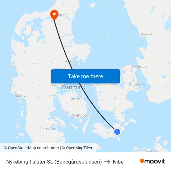 Nykøbing Falster St. (Banegårdspladsen) to Nibe map