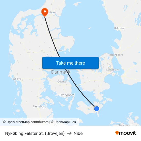 Nykøbing Falster St. (Brovejen) to Nibe map